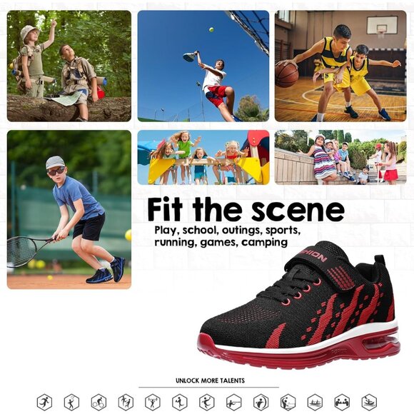 Kids 3208-black Red Running Breathable Lightweight Non Slip Comfortable Sneakers - Picture 7 of 7